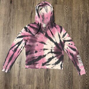 Victoria's Secret Pink Everyday Campus Lounge Full Zip Hoodie Tie Dye Size M